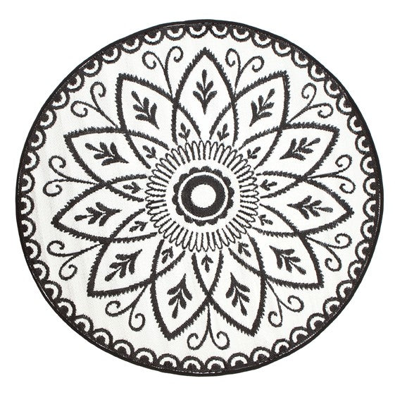 Benaras Black & White Reversible Round Outdoor Rug