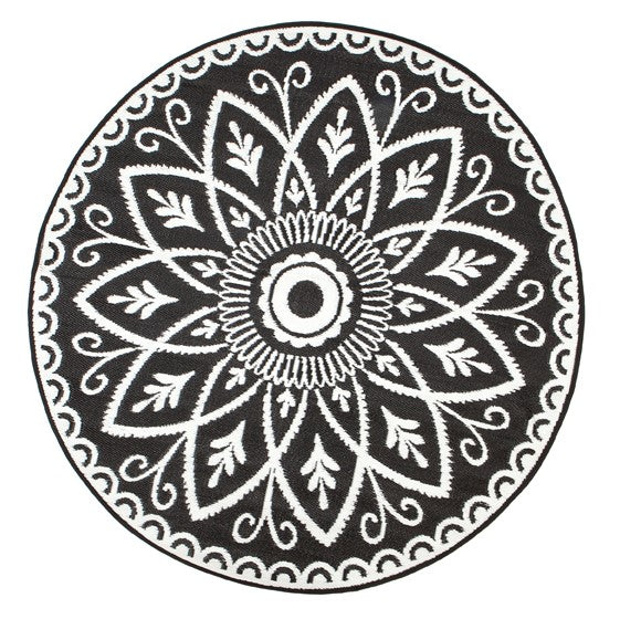 Benaras Black & White Reversible Round Outdoor Rug